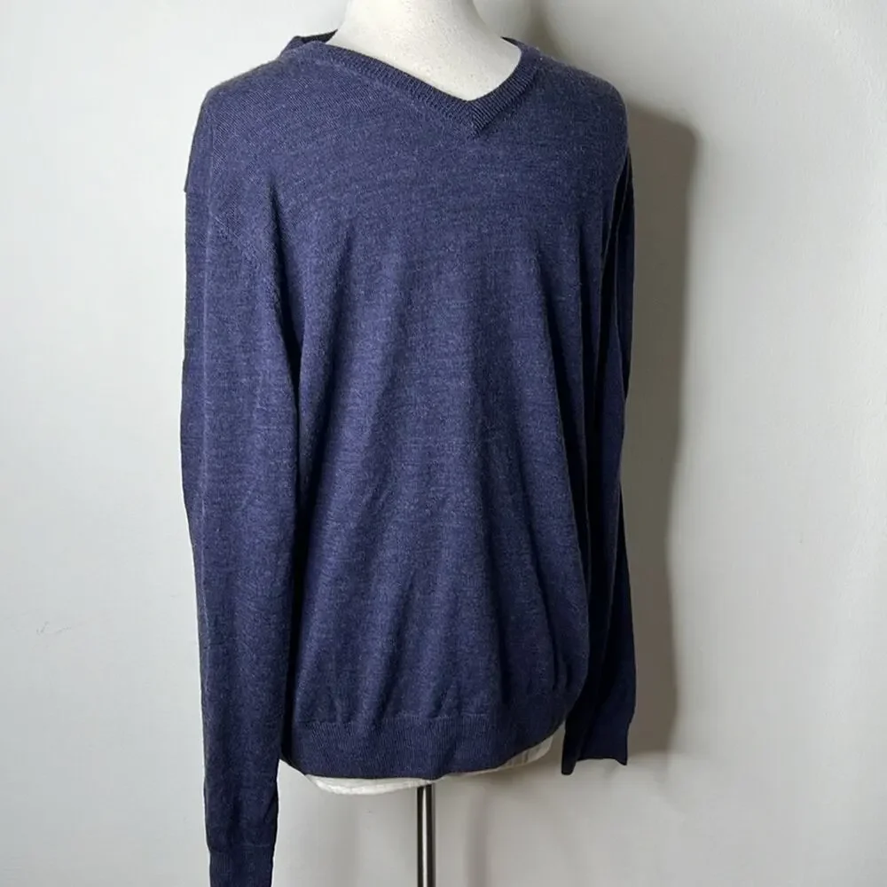 Bloomingdales Mulberry Heather Merino Wool V-Neck Sweater NWT L